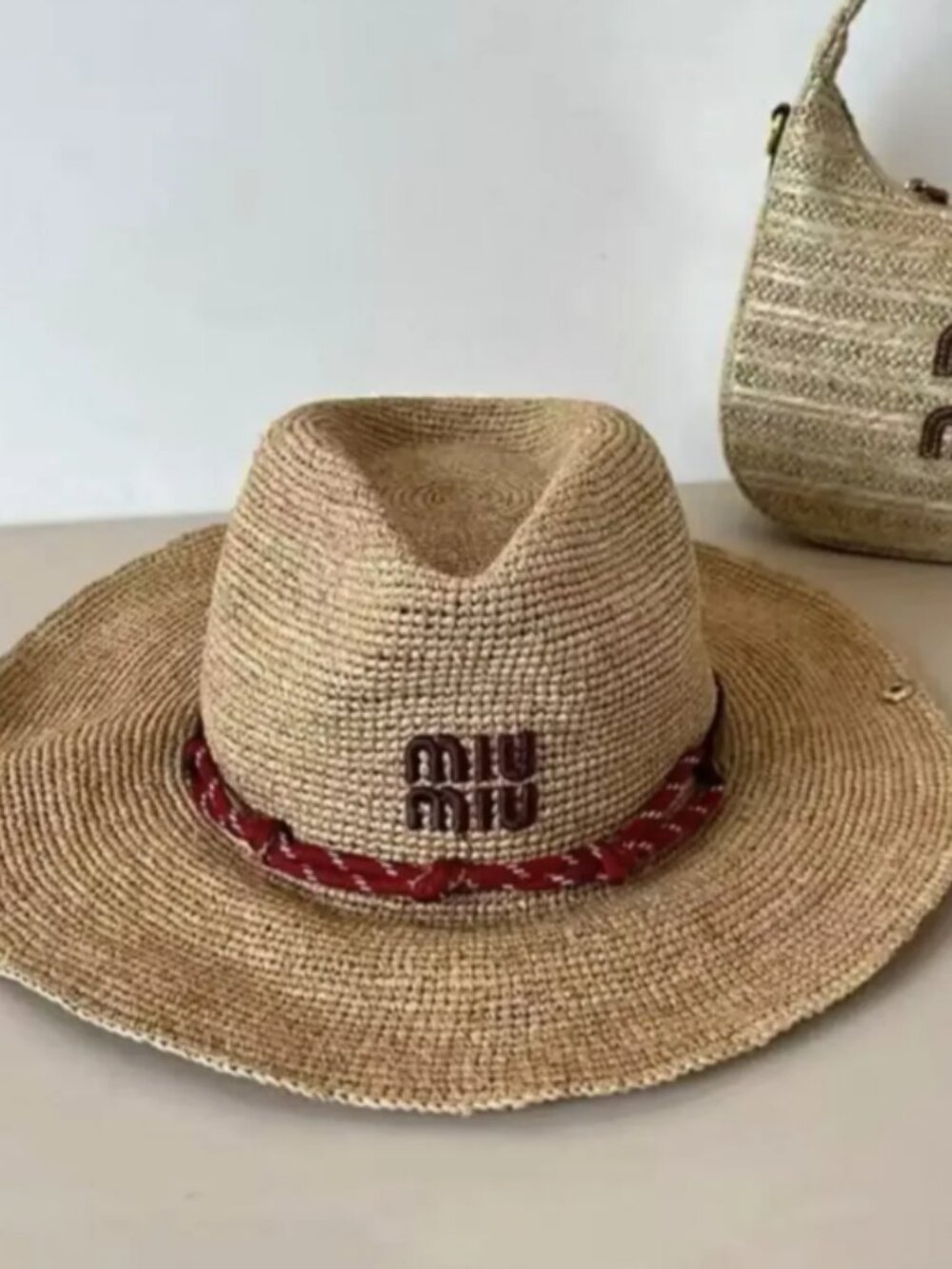 Miu Miu Summer Straw Hat Embroidered Logo